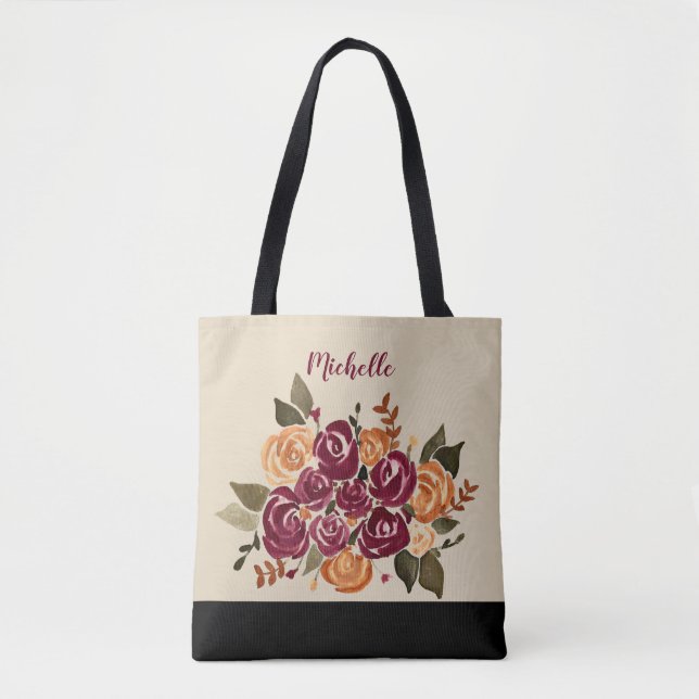 Wine Rose with Name Tote Bag (Front)