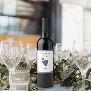 Wine Rustic Bottle Label Sticker with Grapes