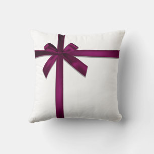 Wine Satin Ribbon Bow  Cushion
