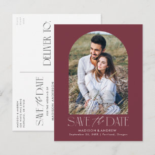 Wine Simple Modern Arch Photo Save the Date Announcement Postcard