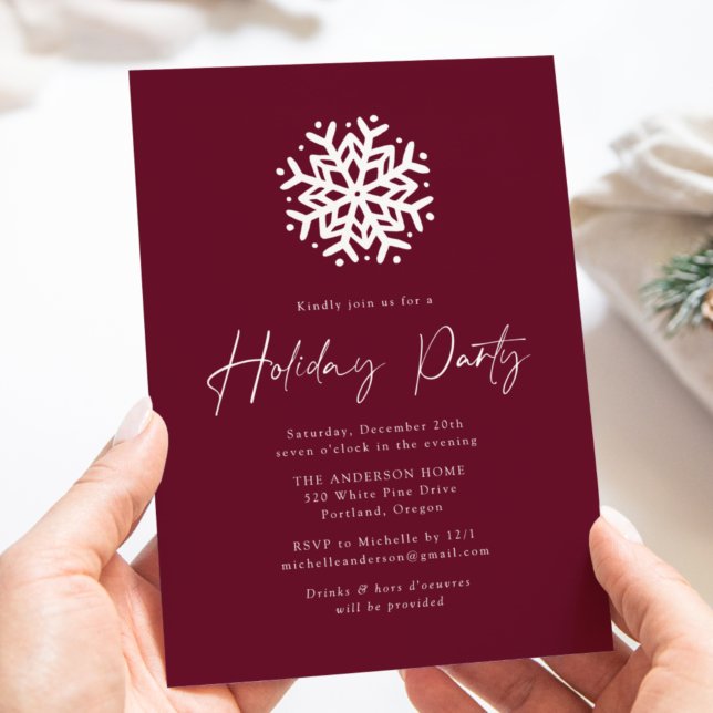Wine Simple Snowflake Holiday Party Invitation (Creator Uploaded)