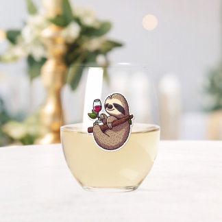Wine sipping sloth stemless wine glass
