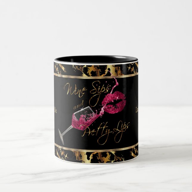 Wine Sips and Pretty Lips - Marble Two-Tone Coffee Mug (Center)