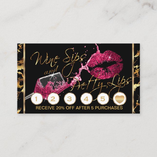 Wine Sips and Pretty Lips - Pink - Loyalty Card (Front)