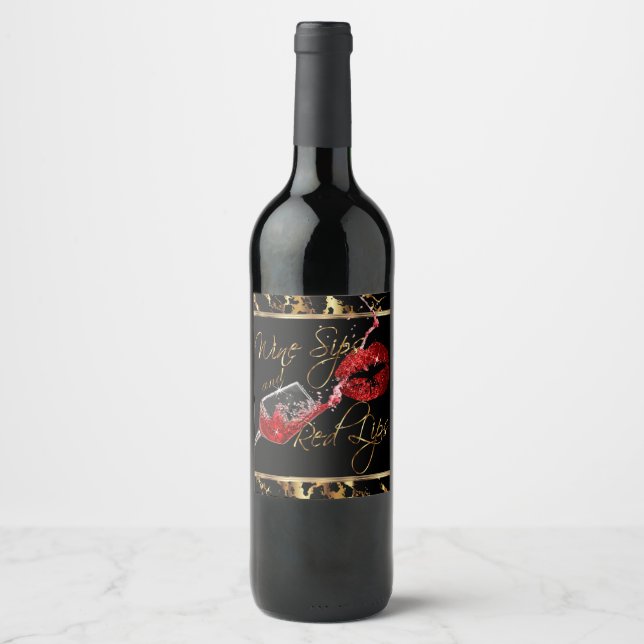 Wine Sips and Red Lips -  Marble Label (Front)