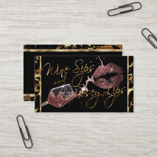 Wine Sips and Rosey Lips - Dusty Rose - Marble Business Card