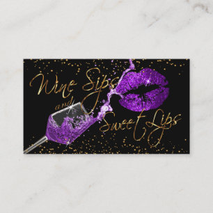 Wine Sips and Sweet Lips - Purple Business Card