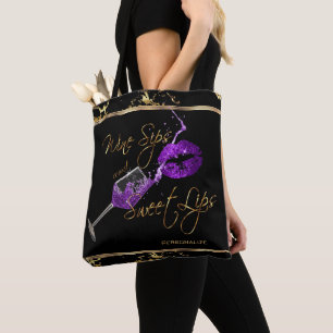Wine Sips and Sweet Purple Lips - Marble Tote Bag