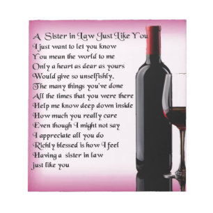 Wine Sister in Law Poem Notepad