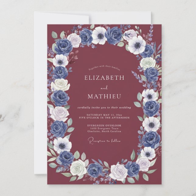 Wine Slate Anemone Wedding Invitation (Front)