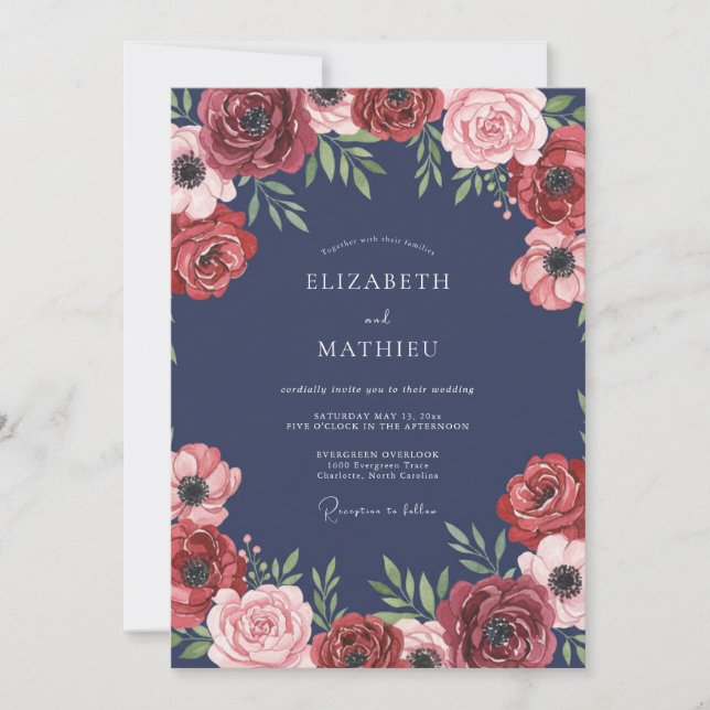 Wine Slate Ranunculus Eucalyptus Wedding Invitation (Front)