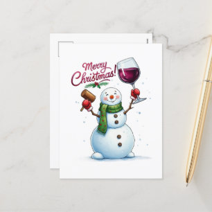 Wine snowman Merry Christmas Holiday Postcard