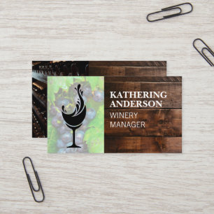 Wine Splash Logo Wood Cellar Grapes Business Card