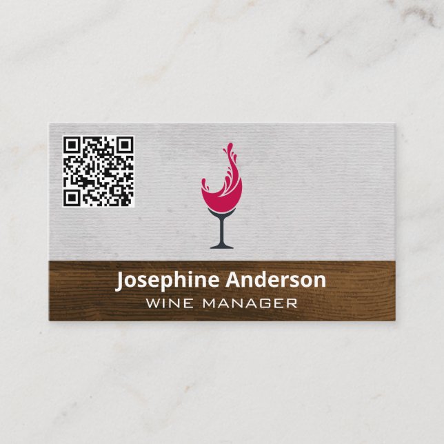 Wine Splash | Red Wine Glass | Wood Business Card (Front)