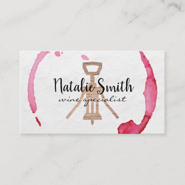 Wine Stain (black / white) | Cork Wine Opener Business Card (Front)