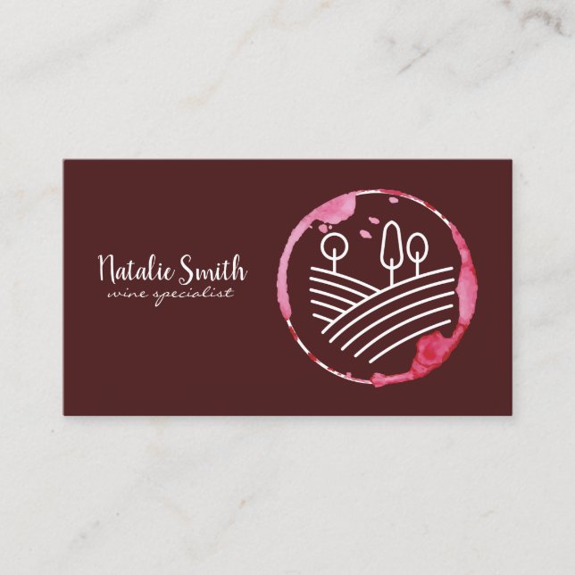 Wine Stain Vineyard Logo Dark Red Business Card (Front)