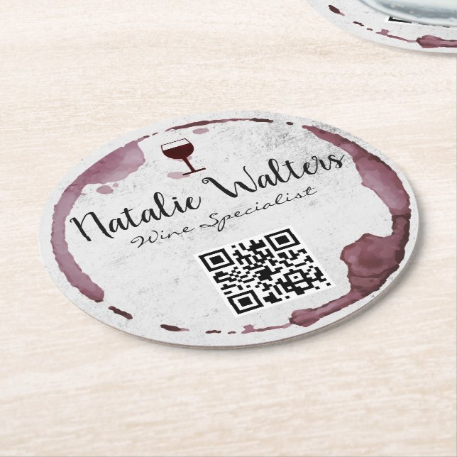 Wine Stain (wine glass) | QR Code Round Paper Coaster (Angled)