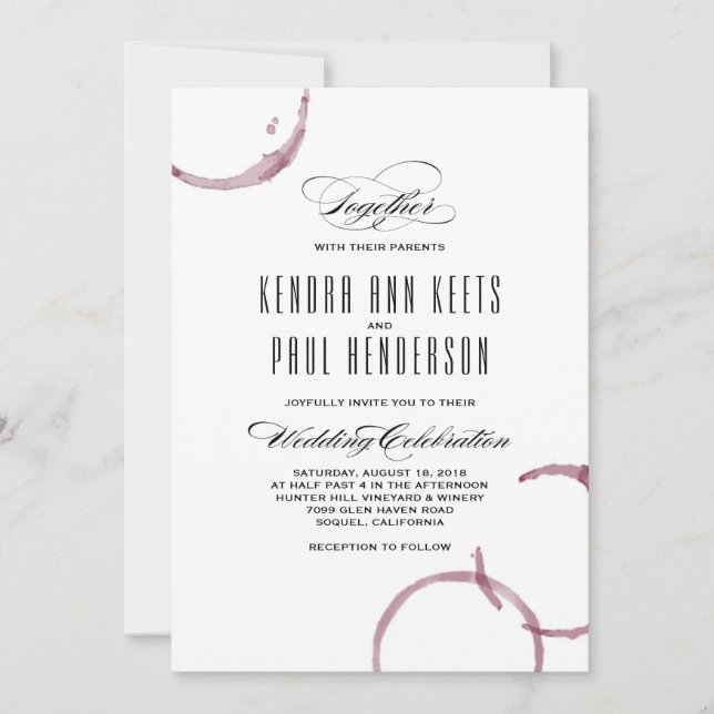 Wine Stains Winery Vineyard Wedding Invitation (Front)