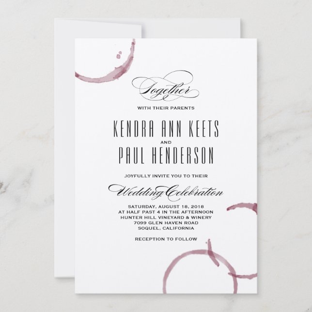 Wine Stains Winery Vineyard Wedding Invitation (Front)