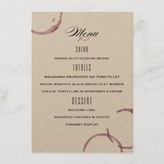Wine Stains Winery Vineyard Wedding Menu