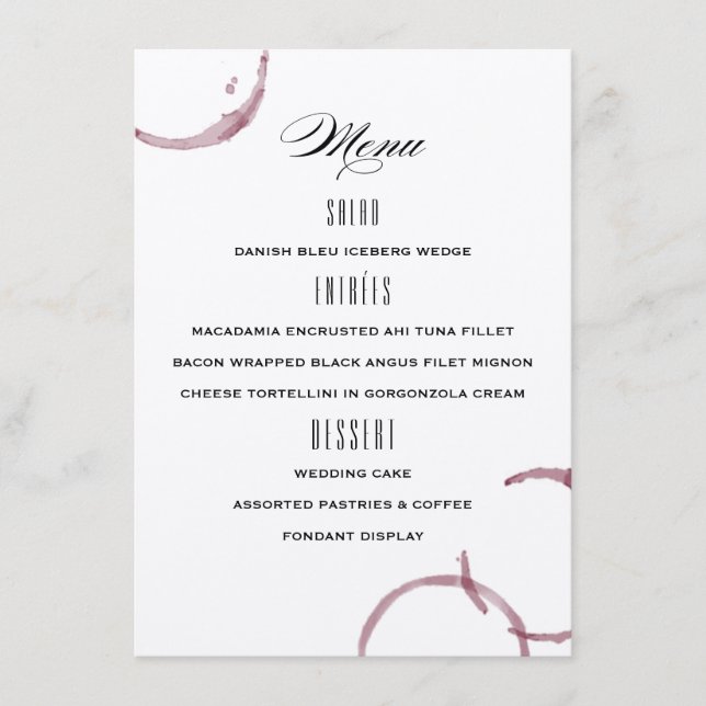 Wine Stains Winery Vineyard Wedding Menu (Front)