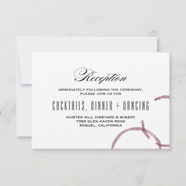 Wine Stains Winery Vineyard Wedding Reception Card (Front)