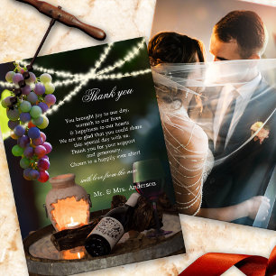 Wine String Lights Wedding Photo Thank You Card