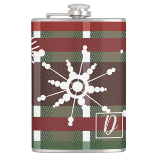 Wine Sweater Plaid Initial Snowflake Christmas   Hip Flask
