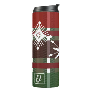 Wine Sweater Plaid Initial Snowflake Christmas Thermal Tumbler