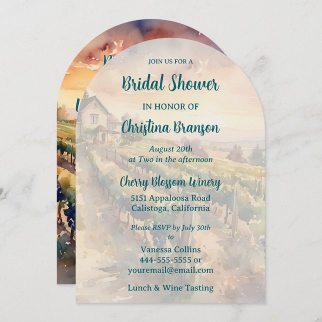 Wine Tasting and Luncheon Bridal Shower Invitation (Front/Back)