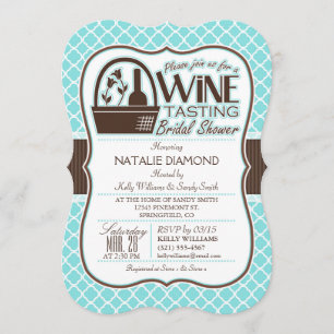 Wine Tasting; Aqua Quatrefoil Bridal Shower Invitation