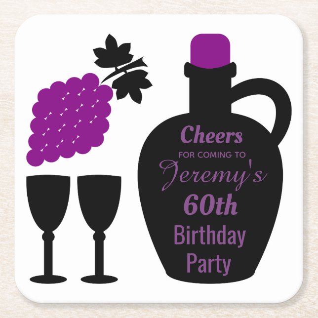 Wine tasting Birthday Milestone Custom Square Paper Coaster (Front)
