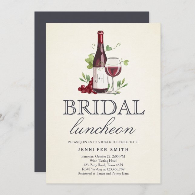 Wine Tasting Bridal Luncheon invite Rustic Winery (Front/Back)