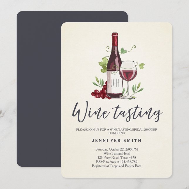Wine Tasting Bridal shower invite Rustic Winery (Front/Back)