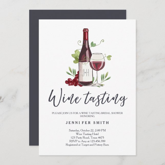 Wine Tasting Bridal shower invite Rustic Winery (Front/Back)