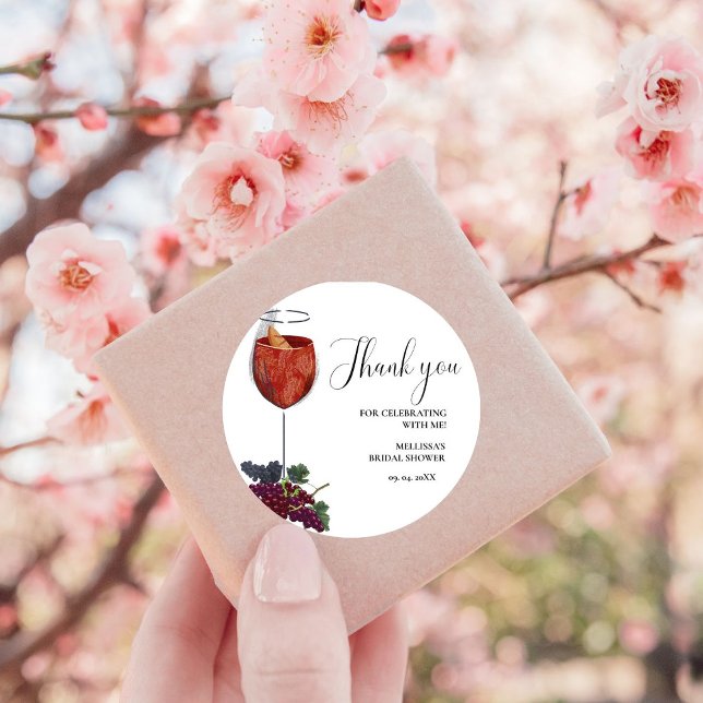 WIne Tasting bridal shower Thank you Classic Round Sticker (Creator Uploaded)