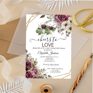 Wine Tasting Burgundy Flowers Bridal Shower Invitation
