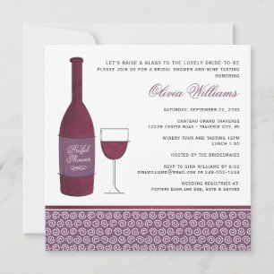 Wine Tasting Burgundy Plum Wedding Bridal Shower Invitation