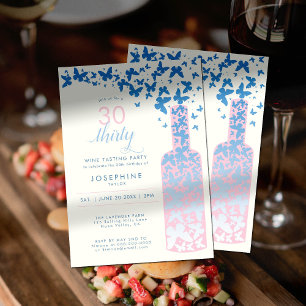 Wine Tasting Butterflies Powder Blue 30th Birthday Invitation