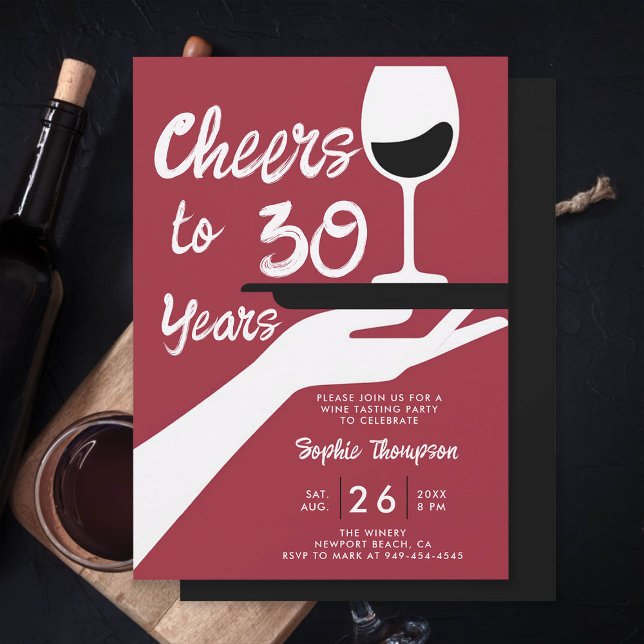 Wine Tasting Elegant Casual Winery 30th Birthday Invitation (wine tasting 30th birthday invitation for women winery vintage retro burgundy red elegant casual)