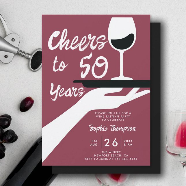 Wine Tasting Elegant Casual Winery 50th Birthday Invitation (wine tasting 50th birthday invitation for women winery vintage retro burgundy red elegant casual)