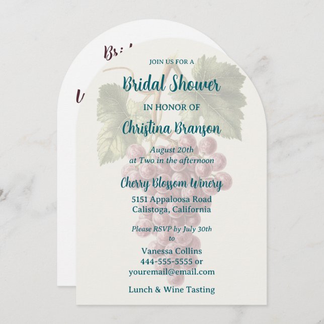 Wine Tasting Luncheon Bridal Shower Invitation (Front/Back)