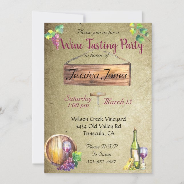 Wine Tasting Party Birthday Bridal Shower Invitation (Front)