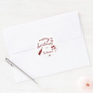 Wine Tasting Party Holiday Christmas Hand-Drawn Classic Round Sticker