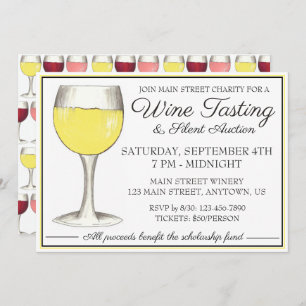 Wine Tasting White Wine Glass Winery Event Invitation