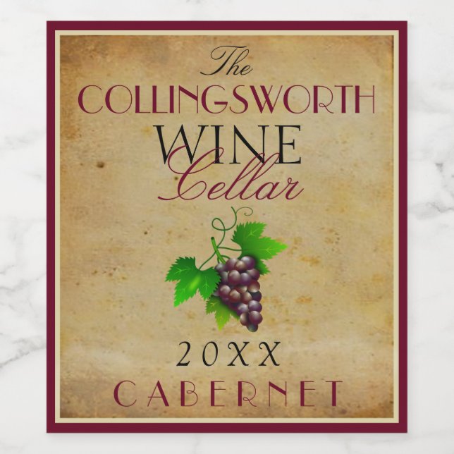 Wine Template Elegant Vintage Purple Grapes Custom Label (Single Label)