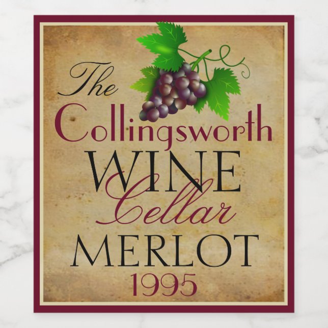 Wine Template Elegant Vintage Purple Grapes Custom Label (Single Label)