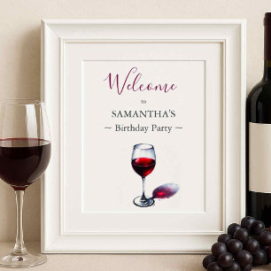 Wine Theme Birthday Party Welcome Sign – Burgundy 