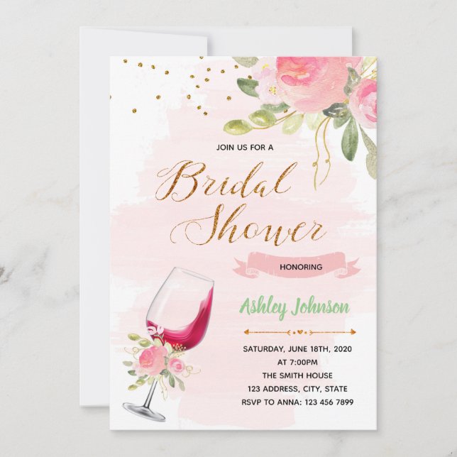 Wine theme bridal shower invitation (Front)