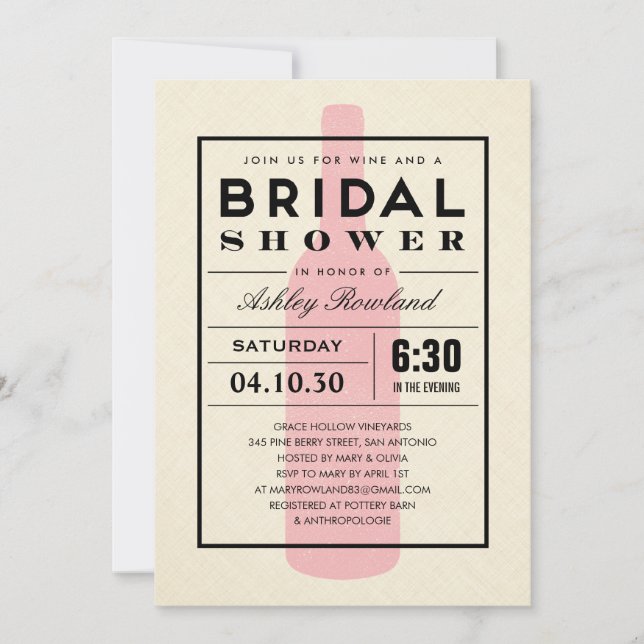 Wine Themed Bridal Shower Invitations (Front)